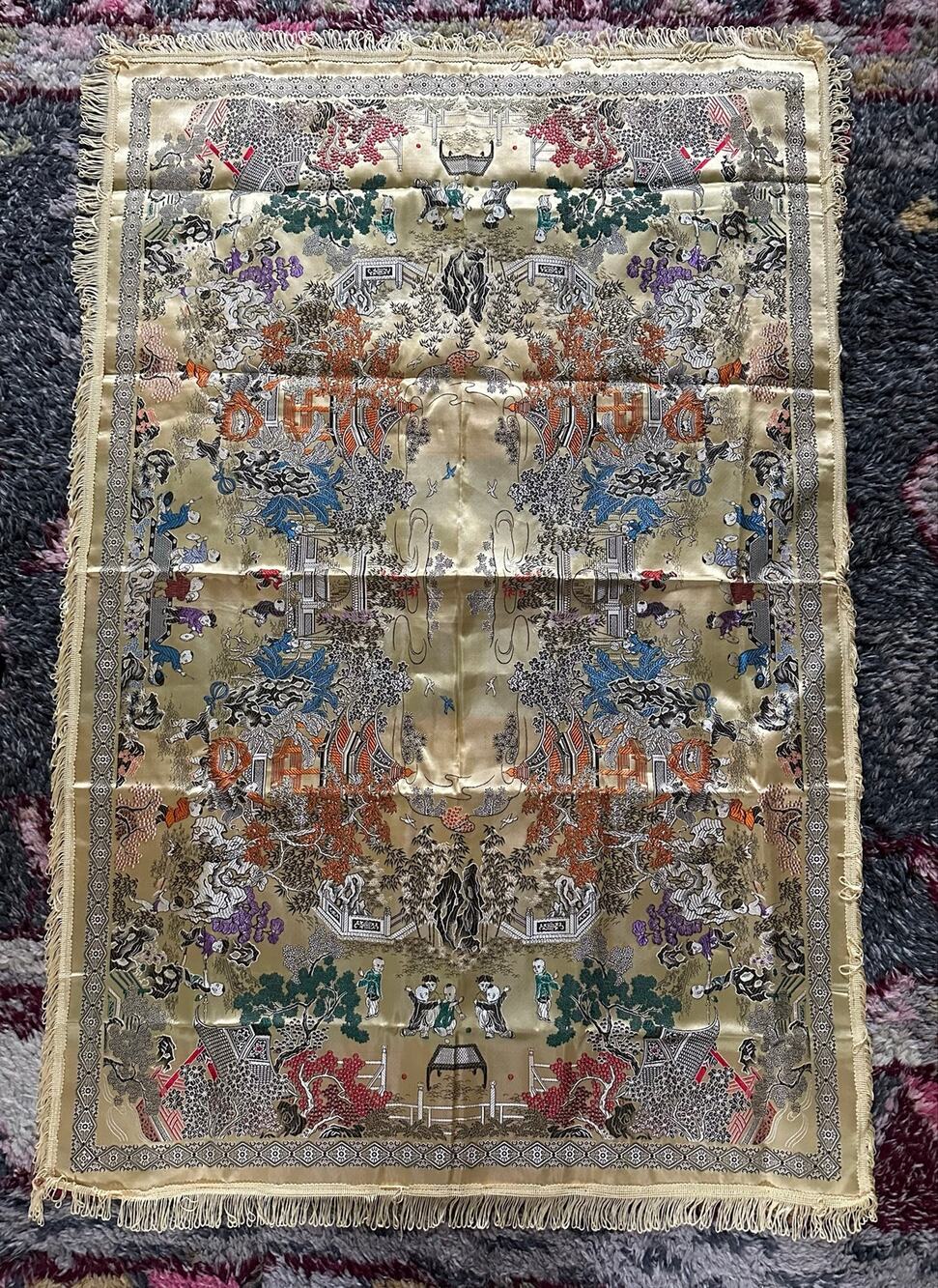 Vintage Oriental Silk Brocade Table Cloth/wall Hanging. Reversable Pattern
